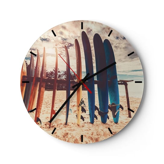 Zegar ścienny - Dobranoc, do jutra - 40x40cm - Surfing Krajobraz Deska Surfingowa - Okrągły zegar ścienny - Nowoczeny Stylowy Zegar do salonu do kuchni - Cichy i Modny zegar ARTTOR