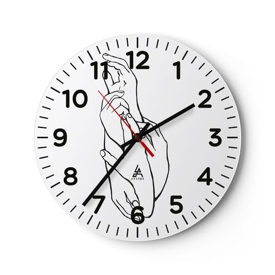 Zegar ścienny - Dobry dotyk - 40x40cm - Dłonie Kreska Minimalizm - Okrągły zegar szklany - Nowoczeny Stylowy Zegar do salonu do kuchni - Cichy i Modny zegar ARTTOR