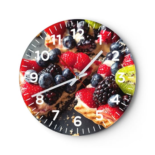 Zegar ścienny - Dolce vita! - 30x30cm - Gastronomia Tarta Z Owocami Ciasto - Okrągły zegar ścienny - Nowoczeny Stylowy Zegar do salonu do kuchni - Cichy i Modny zegar ARTTOR