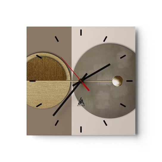 Zegar ścienny - Doskonała równowaga - 30x30cm - Koła Abstrakcja Art Deco - Kwadratowy zegar na szkle - Nowoczeny Stylowy Zegar do salonu do kuchni - Cichy i Modny zegar ARTTOR