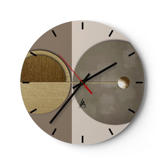 Zegar ścienny - Doskonała równowaga - 30x30cm - Koła Abstrakcja Art Deco - Okrągły zegar na szkle - Nowoczeny Stylowy Zegar do salonu do kuchni - Cichy i Modny zegar ARTTOR