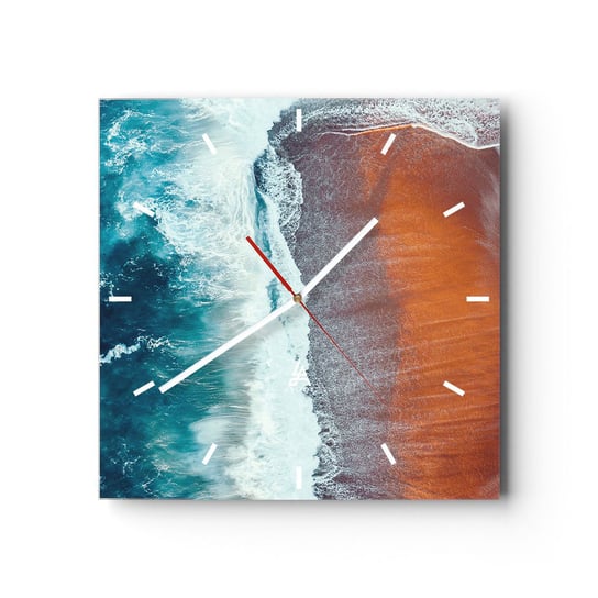 Zegar ścienny - Dotyk oceanu - 30x30cm - Plaża Morze Woda - Kwadratowy zegar na szkle - Nowoczeny Stylowy Zegar do salonu do kuchni - Cichy i Modny zegar ARTTOR