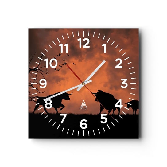 Zegar ścienny - Dramatyczny spektakl natury - 30x30cm - Zwierzęta Byk Natura - Kwadratowy zegar ścienny - Nowoczeny Stylowy Zegar do salonu do kuchni - Cichy i Modny zegar ARTTOR