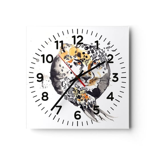 Zegar ścienny - Drapieżna uroda - 40x40cm - Zwierzęta Pantera Natura - Kwadratowy zegar szklany - Nowoczeny Stylowy Zegar do salonu do kuchni - Cichy i Modny zegar ARTTOR