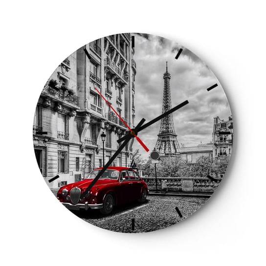 Zegar ścienny - Drapieżnik w mieście - 30x30cm - Miasto Wieża Eiffla Paryż - Okrągły zegar na szkle - Nowoczeny Stylowy Zegar do salonu do kuchni - Cichy i Modny zegar ARTTOR