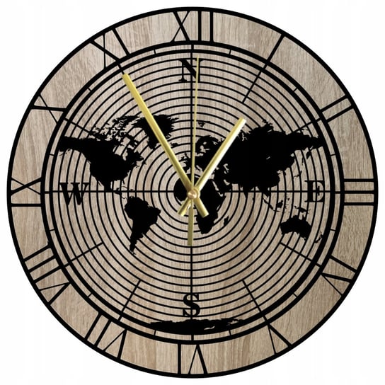 Zegar Ścienny Drewniany Dąb Sonoma Zegar Mapa Świata 45 cm Inna marka