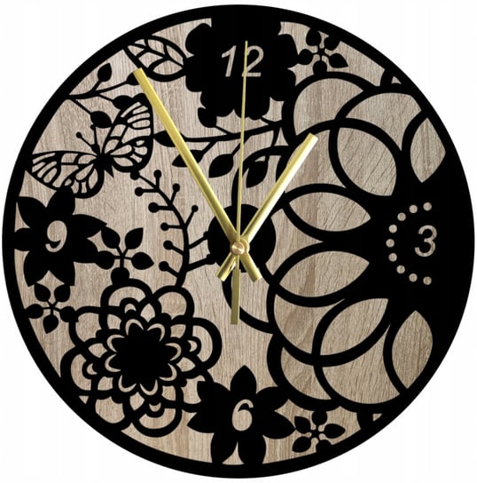 Zegar Ścienny Drewniany Kwiecisty Motyw Dąb Sonoma 45 cm Inna marka