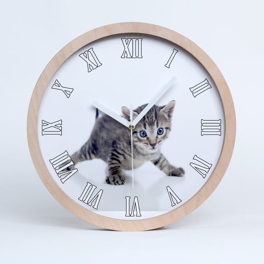 Zegar ścienny drewniany okrągły mały kot fi 30 cm, Tulup Tulup