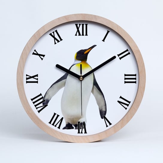 Zegar ścienny drewniany okrągły pingwin fi 30 cm, Tulup Tulup