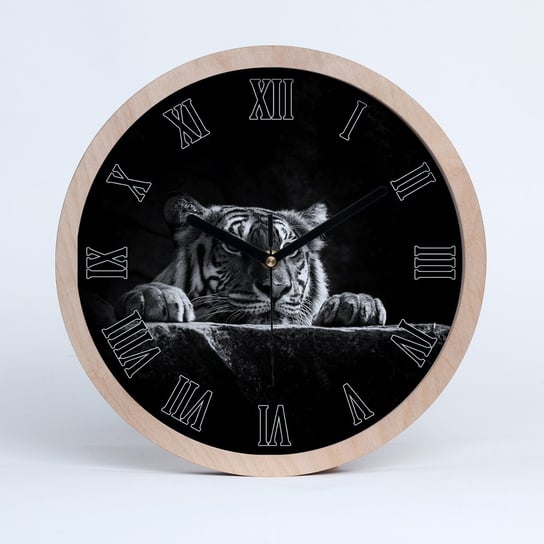 Zegar ścienny drewniany okrągły tygrys fi 30 cm, Tulup Tulup
