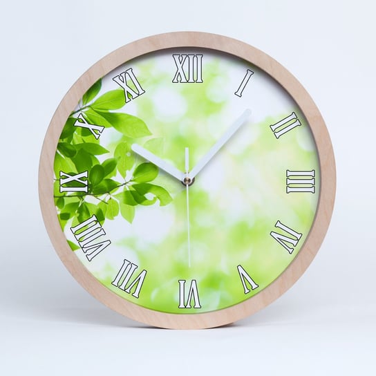 Zegar ścienny drewniany rzymski liście fi 30 cm, Tulup Tulup