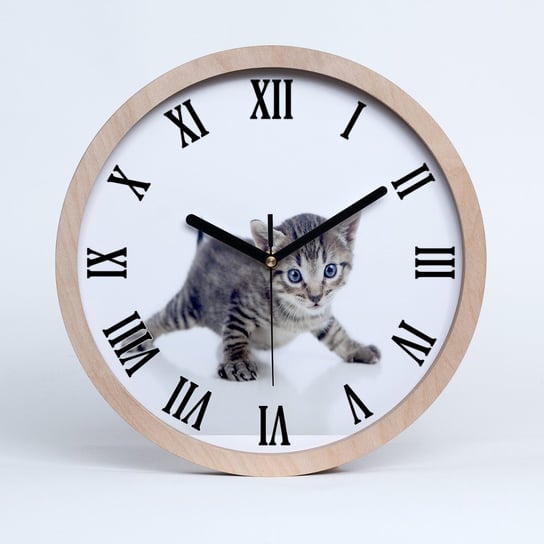 Zegar ścienny drewniany rzymski mały kot fi 30 cm, Tulup Tulup