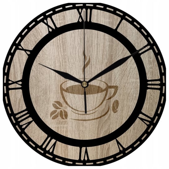 Zegar Ścienny Drewniany z Grawerem Filiżanki Kawy Modny Design 35 cm Inna marka