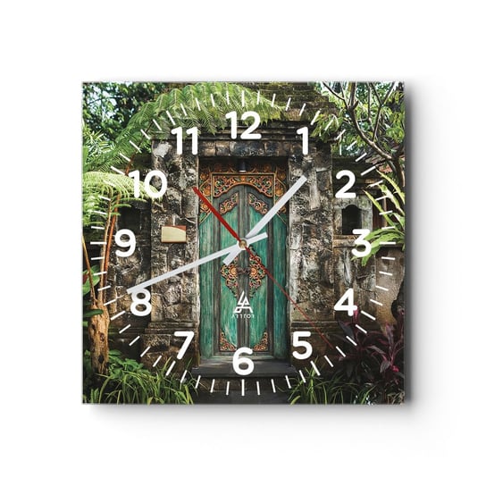 Zegar ścienny - Drzwi do egzotycznego świata - 30x30cm - Drzwi Z Ornamentem Architektura Tajemnica - Kwadratowy zegar ścienny - Nowoczeny Stylowy Zegar do salonu do kuchni - Cichy i Modny zegar ARTTOR