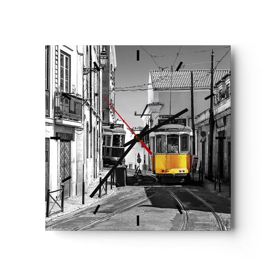 Zegar ścienny - Duch Lizbony - 30x30cm - Miasto Lizbona Architektura - Kwadratowy zegar na szkle - Nowoczeny Stylowy Zegar do salonu do kuchni - Cichy i Modny zegar ARTTOR