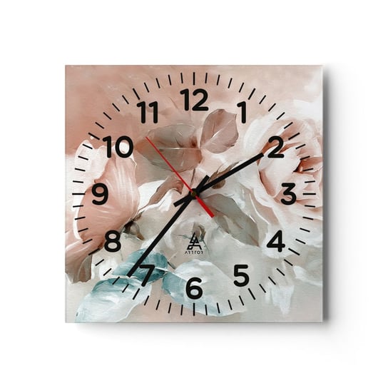 Zegar ścienny - Duch romantyzmu - 30x30cm - Kwiaty Romantyczny Róże - Kwadratowy zegar ścienny - Nowoczeny Stylowy Zegar do salonu do kuchni - Cichy i Modny zegar ARTTOR
