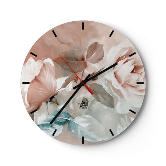 Zegar ścienny - Duch romantyzmu - 30x30cm - Kwiaty Romantyczny Róże - Okrągły zegar na szkle - Nowoczeny Stylowy Zegar do salonu do kuchni - Cichy i Modny zegar ARTTOR