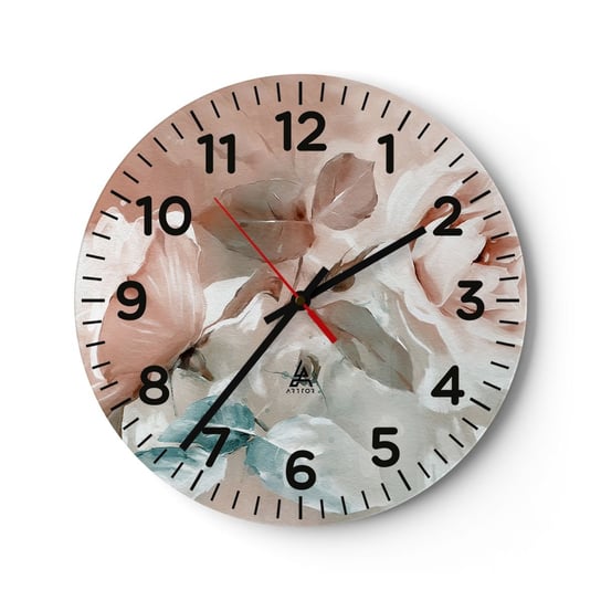 Zegar ścienny - Duch romantyzmu - 30x30cm - Kwiaty Romantyczny Róże - Okrągły zegar ścienny - Nowoczeny Stylowy Zegar do salonu do kuchni - Cichy i Modny zegar ARTTOR