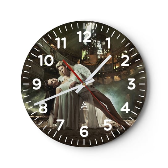 Zegar ścienny - Duch starego teatru - 30x30cm - Kobieta Anioł Sztuka - Okrągły zegar ścienny - Nowoczeny Stylowy Zegar do salonu do kuchni - Cichy i Modny zegar ARTTOR