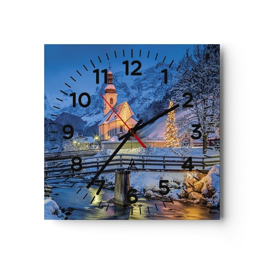 Zegar ścienny - Duch Świąt - 30x30cm - Krajobraz Górski Alpy Góry - Kwadratowy zegar ścienny - Nowoczeny Stylowy Zegar do salonu do kuchni - Cichy i Modny zegar ARTTOR