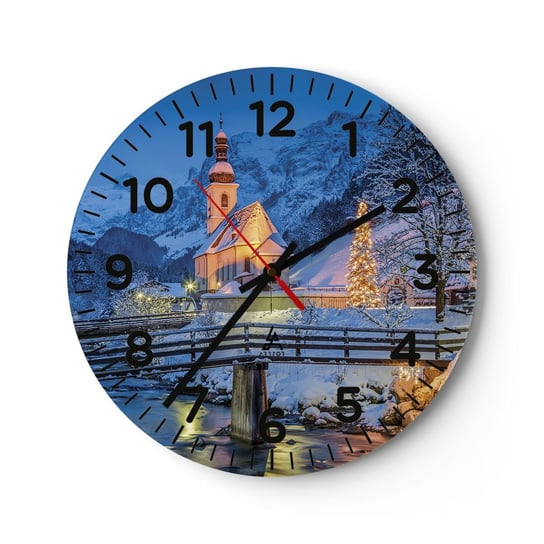 Zegar ścienny - Duch Świąt - 30x30cm - Krajobraz Górski Alpy Góry - Okrągły zegar ścienny - Nowoczeny Stylowy Zegar do salonu do kuchni - Cichy i Modny zegar ARTTOR