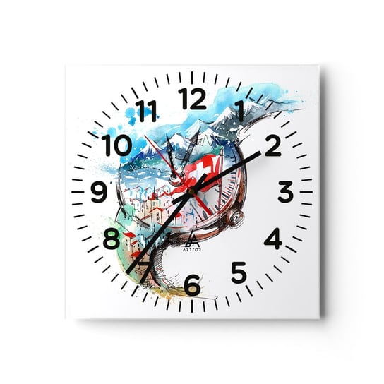 Zegar ścienny - Duch Szwajcarii - 30x30cm - Abstrakcja Szwajcarski Zegarek Alpy - Kwadratowy zegar ścienny - Nowoczeny Stylowy Zegar do salonu do kuchni - Cichy i Modny zegar ARTTOR