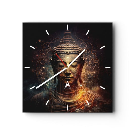 Zegar ścienny - Duchowa równowaga - 30x30cm - Budda Medytacja Religia - Kwadratowy zegar na szkle - Nowoczeny Stylowy Zegar do salonu do kuchni - Cichy i Modny zegar ARTTOR