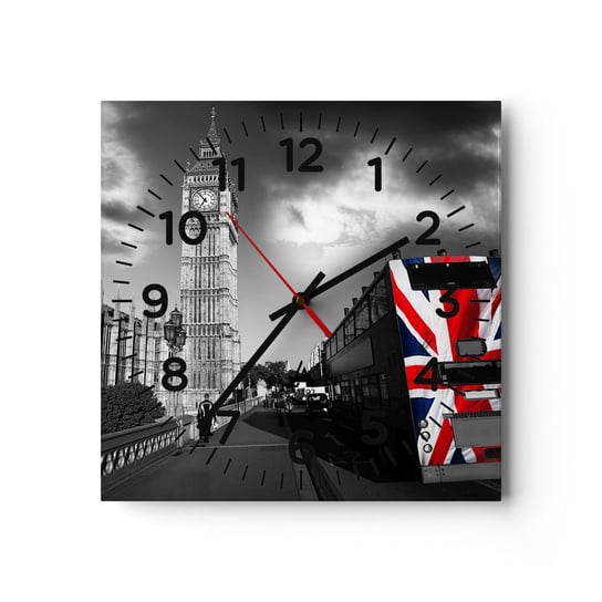Zegar ścienny - Dumna i wielka - 30x30cm - Miasto Londyn Londyński Autobus - Kwadratowy zegar ścienny - Nowoczeny Stylowy Zegar do salonu do kuchni - Cichy i Modny zegar ARTTOR