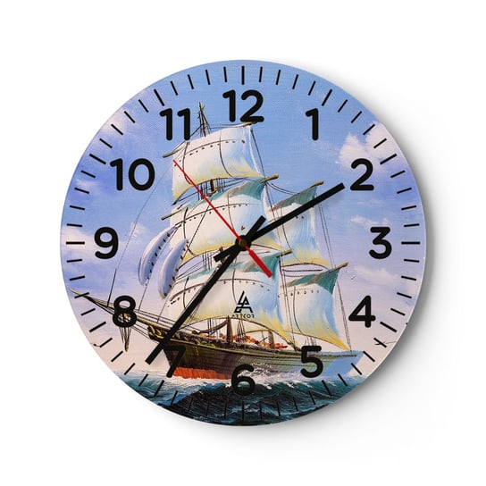 Zegar ścienny - Dumnie z wiatrem - 30x30cm - Marynistyczny Żaglowiec Ocean - Okrągły zegar ścienny - Nowoczeny Stylowy Zegar do salonu do kuchni - Cichy i Modny zegar ARTTOR