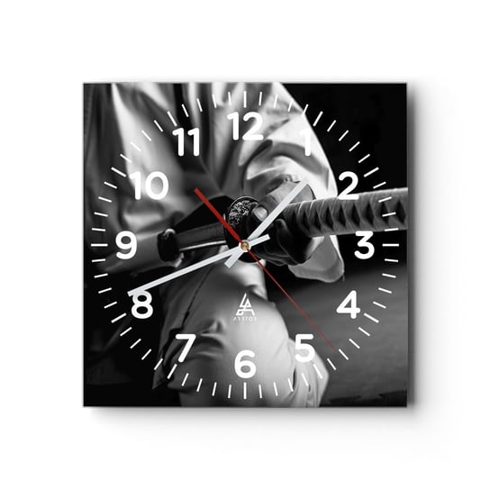 Zegar ścienny - Dusza wojownika - 30x30cm - Miecz Samurajski Japonia Sztuki Walki - Kwadratowy zegar ścienny - Nowoczeny Stylowy Zegar do salonu do kuchni - Cichy i Modny zegar ARTTOR