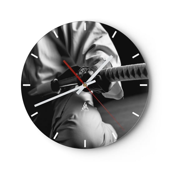 Zegar ścienny - Dusza wojownika - 30x30cm - Miecz Samurajski Japonia Sztuki Walki - Okrągły zegar na szkle - Nowoczeny Stylowy Zegar do salonu do kuchni - Cichy i Modny zegar ARTTOR