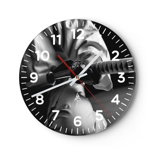 Zegar ścienny - Dusza wojownika - 40x40cm - Miecz Samurajski Japonia Sztuki Walki - Okrągły zegar szklany - Nowoczeny Stylowy Zegar do salonu do kuchni - Cichy i Modny zegar ARTTOR