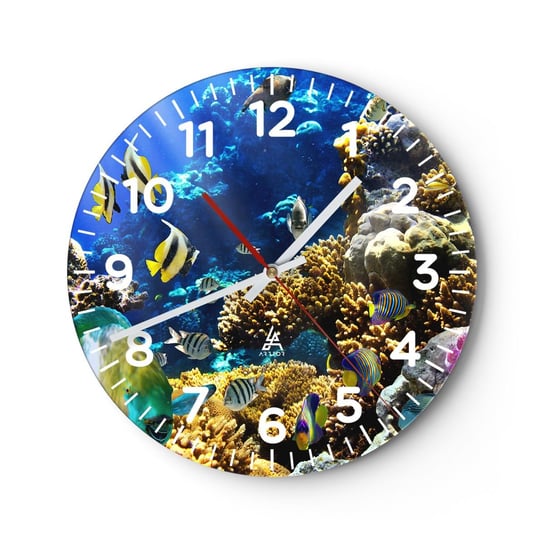 Zegar ścienny - Duży ruch na wakacyjnym szlaku - 40x40cm - Rafa Koralowa Ocean Ryby - Okrągły zegar szklany - Nowoczeny Stylowy Zegar do salonu do kuchni - Cichy i Modny zegar ARTTOR