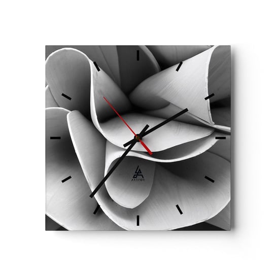Zegar ścienny - Dzieje się w przestrzeni - 30x30cm - Abstrakcja Sztuka Czarno-Biały - Kwadratowy zegar na szkle - Nowoczeny Stylowy Zegar do salonu do kuchni - Cichy i Modny zegar ARTTOR