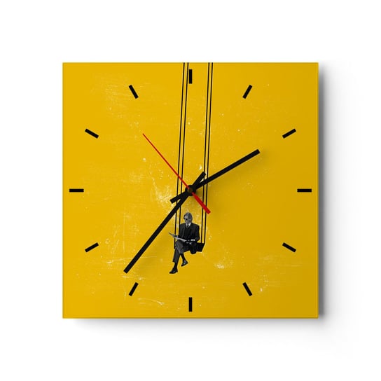 Zegar ścienny - Dzień jak co dzień - 30x30cm - Sztuka Współczesna Huśtawka Mężczyzna - Kwadratowy zegar na szkle - Nowoczeny Stylowy Zegar do salonu do kuchni - Cichy i Modny zegar ARTTOR