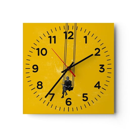 Zegar ścienny - Dzień jak co dzień - 30x30cm - Sztuka Współczesna Huśtawka Mężczyzna - Kwadratowy zegar ścienny - Nowoczeny Stylowy Zegar do salonu do kuchni - Cichy i Modny zegar ARTTOR
