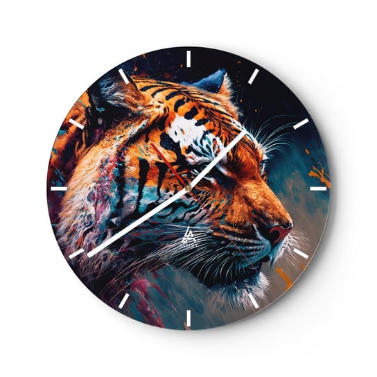 Zegar ścienny - Dzikie piękno - 30x30cm - Tygrys Kolorowy Zwierzę - Okrągły zegar na szkle - Nowoczeny Stylowy Zegar do salonu do kuchni - Cichy i Modny zegar ARTTOR