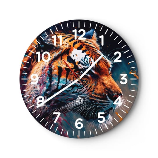 Zegar ścienny - Dzikie piękno - 40x40cm - Tygrys Kolorowy Zwierzę - Okrągły zegar szklany - Nowoczeny Stylowy Zegar do salonu do kuchni - Cichy i Modny zegar ARTTOR