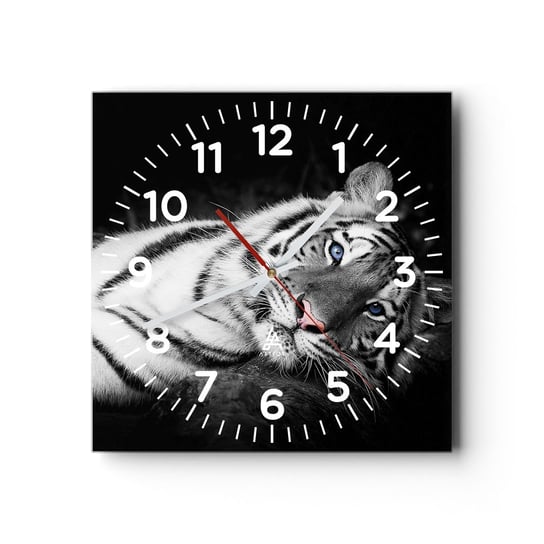 Zegar ścienny - Dzikość i spokój - 30x30cm - Tygrys Biały Tygrys Zwierzęta - Kwadratowy zegar ścienny - Nowoczeny Stylowy Zegar do salonu do kuchni - Cichy i Modny zegar ARTTOR