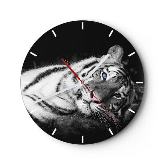 Zegar ścienny - Dzikość i spokój - 30x30cm - Tygrys Biały Tygrys Zwierzęta - Okrągły zegar na szkle - Nowoczeny Stylowy Zegar do salonu do kuchni - Cichy i Modny zegar ARTTOR