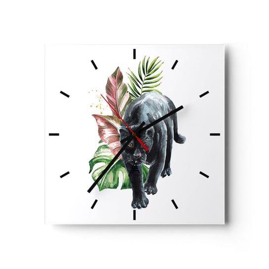 Zegar ścienny - Dzikość serca - 30x30cm - Czarna Pantera Zwierzęta Natura - Kwadratowy zegar na szkle - Nowoczeny Stylowy Zegar do salonu do kuchni - Cichy i Modny zegar ARTTOR
