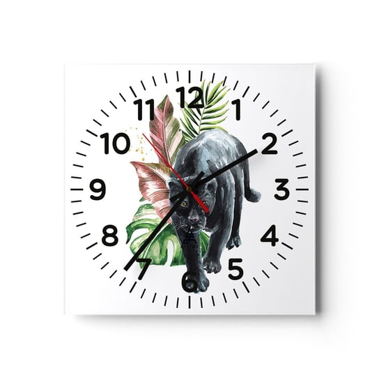 Zegar ścienny - Dzikość serca - 30x30cm - Czarna Pantera Zwierzęta Natura - Kwadratowy zegar ścienny - Nowoczeny Stylowy Zegar do salonu do kuchni - Cichy i Modny zegar ARTTOR