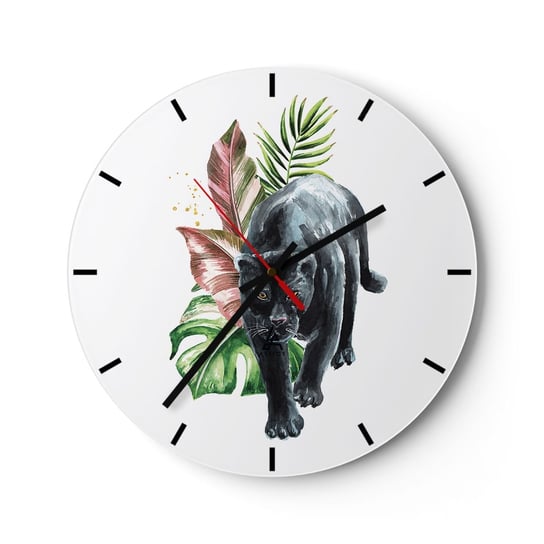 Zegar ścienny - Dzikość serca - 30x30cm - Czarna Pantera Zwierzęta Natura - Okrągły zegar na szkle - Nowoczeny Stylowy Zegar do salonu do kuchni - Cichy i Modny zegar ARTTOR