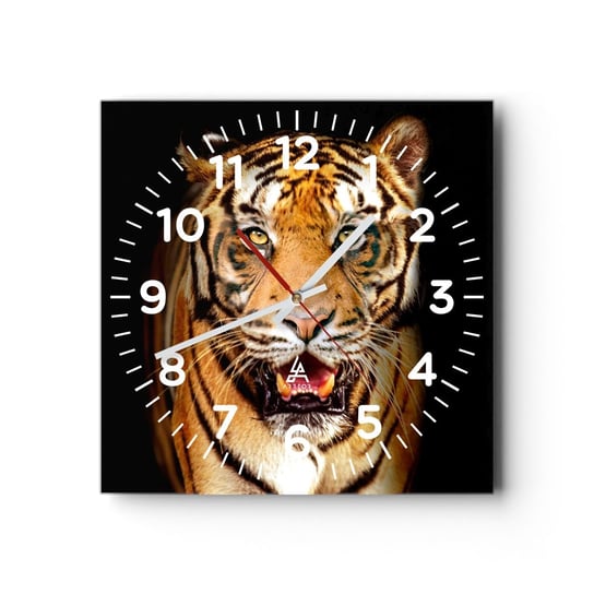 Zegar ścienny - Dzikość serca - 40x40cm - Zwierzęta Tygrys Drapieżnik - Kwadratowy zegar szklany - Nowoczeny Stylowy Zegar do salonu do kuchni - Cichy i Modny zegar ARTTOR