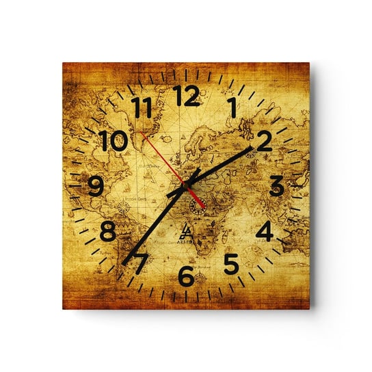 Zegar ścienny - Dziwny jest ten świat - 30x30cm - Mapa Świata Kontynenty Vinatge - Kwadratowy zegar ścienny - Nowoczeny Stylowy Zegar do salonu do kuchni - Cichy i Modny zegar ARTTOR
