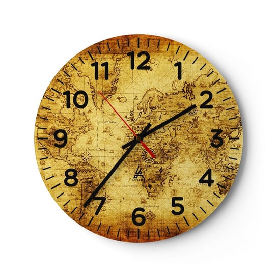 Zegar ścienny - Dziwny jest ten świat - 40x40cm - Mapa Świata Kontynenty Vinatge - Okrągły zegar szklany - Nowoczeny Stylowy Zegar do salonu do kuchni - Cichy i Modny zegar ARTTOR
