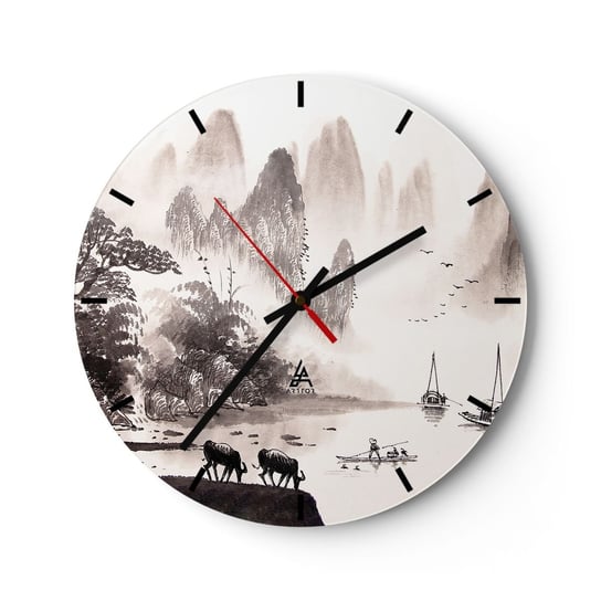Zegar ścienny - Egzotyczna codzienność Wschodu - 30x30cm - Krajobraz Azja Sepia - Okrągły zegar na szkle - Nowoczeny Stylowy Zegar do salonu do kuchni - Cichy i Modny zegar ARTTOR