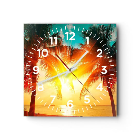 Zegar ścienny - Egzotyczna para - 30x30cm - Krajobraz Palma Kokosowa Plaża - Kwadratowy zegar ścienny - Nowoczeny Stylowy Zegar do salonu do kuchni - Cichy i Modny zegar ARTTOR