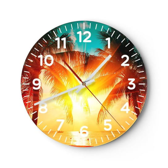Zegar ścienny - Egzotyczna para - 40x40cm - Krajobraz Palma Kokosowa Plaża - Okrągły zegar szklany - Nowoczeny Stylowy Zegar do salonu do kuchni - Cichy i Modny zegar ARTTOR