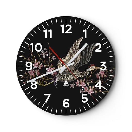 Zegar ścienny - Egzotyczny, haftowany ptak - 40x40cm - Ptak Grafika Kwiaty - Okrągły zegar szklany - Nowoczeny Stylowy Zegar do salonu do kuchni - Cichy i Modny zegar ARTTOR
